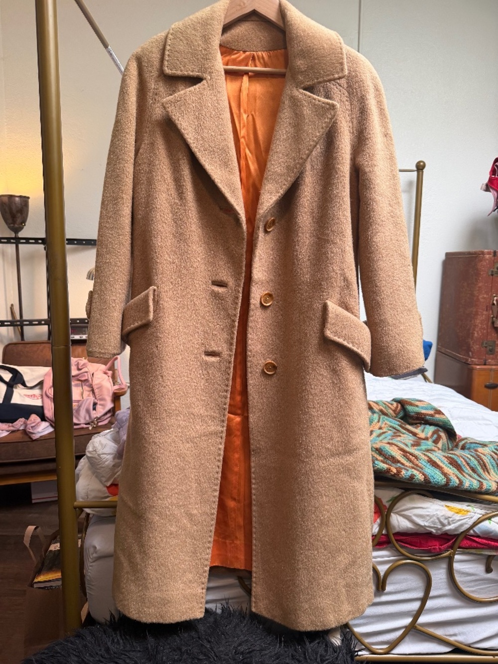 MOVING SEPT 19!!! Vintage UNISEX camel Maxi Coat Pockets M/L